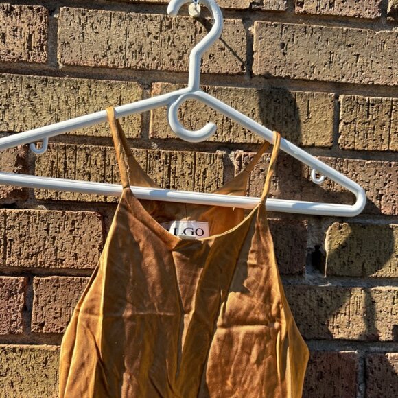 70'S ALGO Gold Satin Maxi Slip Dress (Made in Canada) - Picture 3 of 3